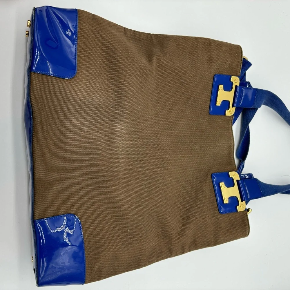 Tory Burch Patent Leather and Canvas Tote